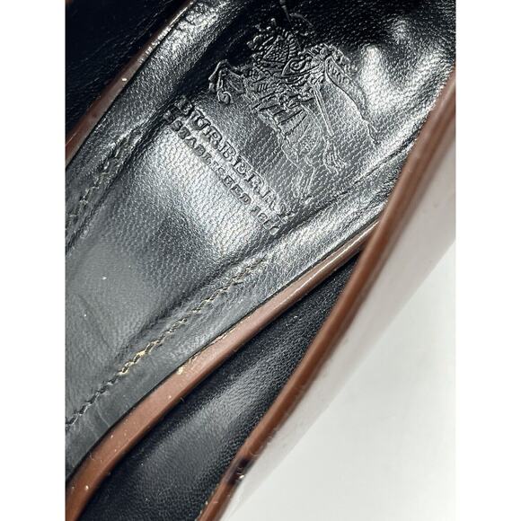 Burberry Brown Patent Leather Ruffle Detail Embellishment Cone Heels Sz 8-8.5/39 - Picture 11 of 15